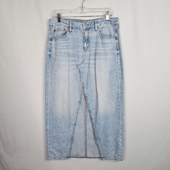 AMERICAN EAGLE Denim Maxi Skirt Jean LIGHT WASH BLUE size 8 Low Rise Long Retro - Picture 2 of 9